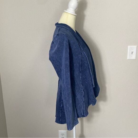 Testimony Los Angeles Medium Blue French Terry Open Front Drape Jacket Size S - Picture 15 of 16